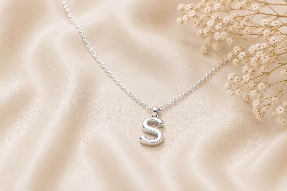 Collar de plata 925 con dije de inicial sobre seda