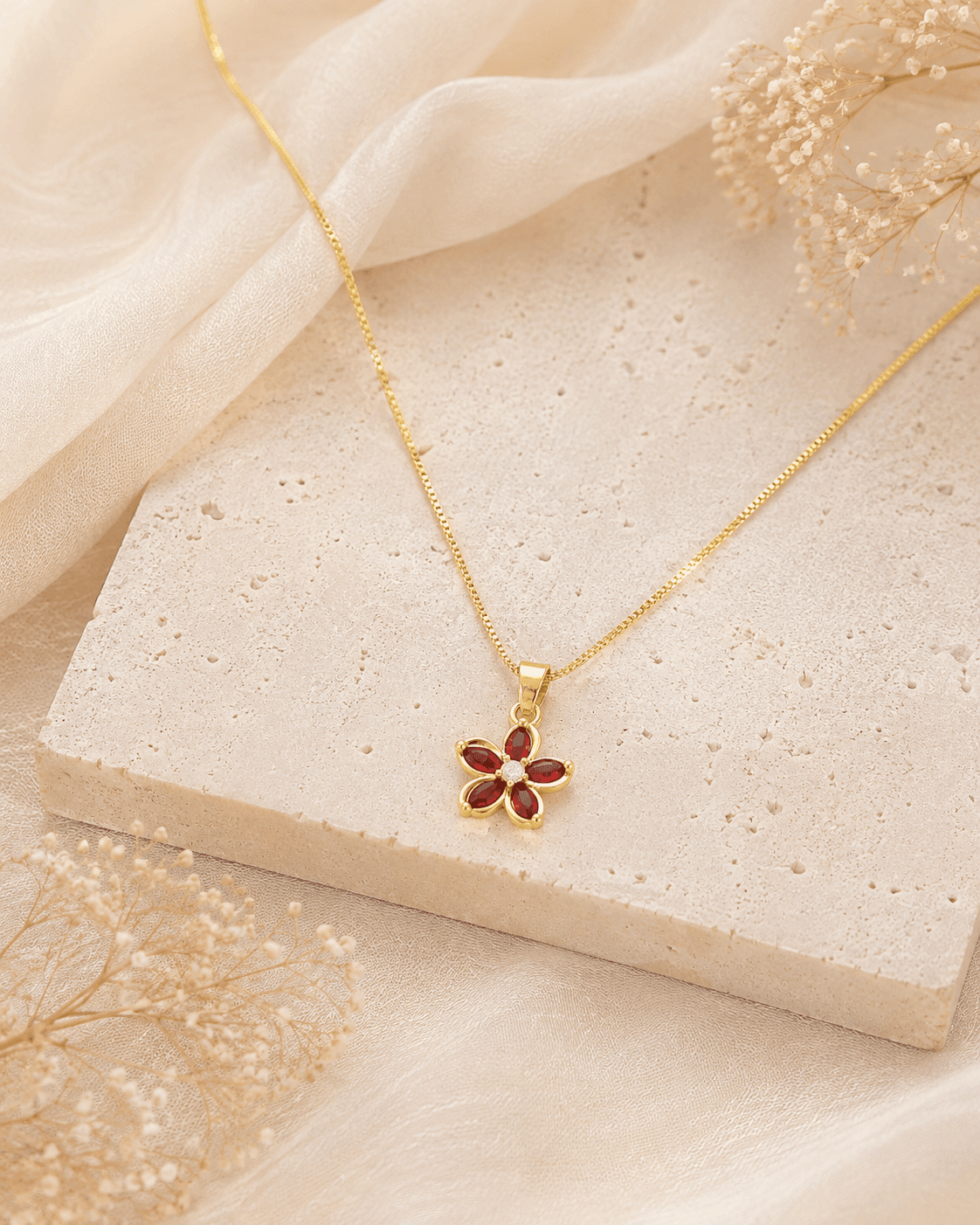 Cadena ajustable flor roja